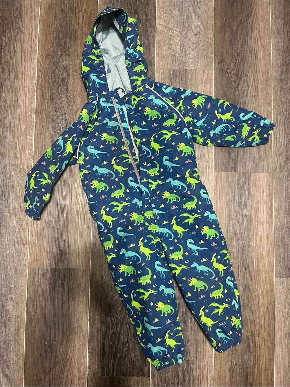 Jan and Jul Hooded Dinosaur rain suit — Navy 2T